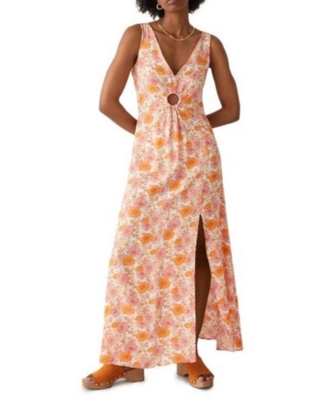 & Other Stories Pink and Orange Floral Ring-Front Maxi Dress NWT